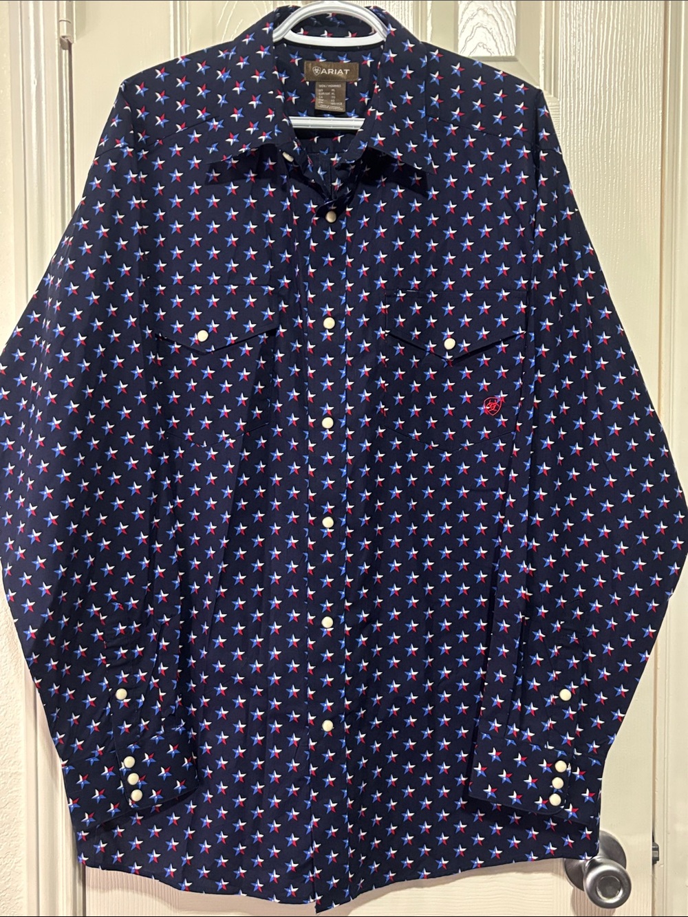 Ariat Navy Button-Down Shirt with Red & Light Blue Star Print